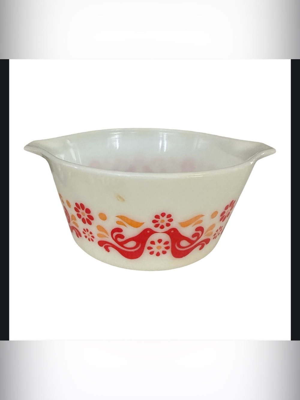 Vintage 473 Pyrex 1 Qt Casserole Dish Friendship Orange Red Birds Flowers